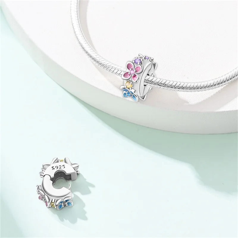 Charms 925 Silver Butterfly Flowers Colorful Zircon Silicone Spacer Beads Fit Pandach 925 Original Bracelets Fine DIY Jewelry