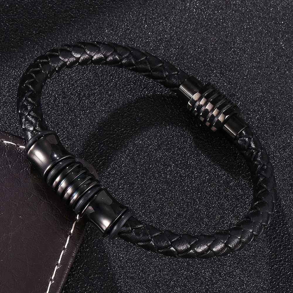 MKENDN Simple Style Stainless Steel Bracelet Viking Leather Bracelets for Men Punk Jewelry Homme Accessories