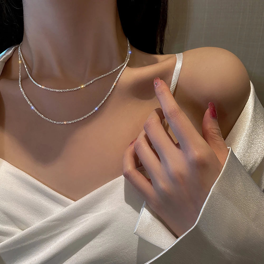 Serenity Real 925 Sterling Silver Versatile Clavicle Chain Accessories Internet Celebrity Sparkling Necklace For Women Lady Gift - Madeinsea©