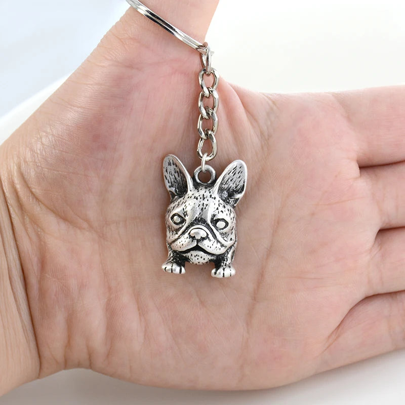 Vintage 3D French Bulldog&Pug Key Chains Cute Animals Keychains Keyring Pet Fashion Jewelry Boyfriend Girls Gift Accessories