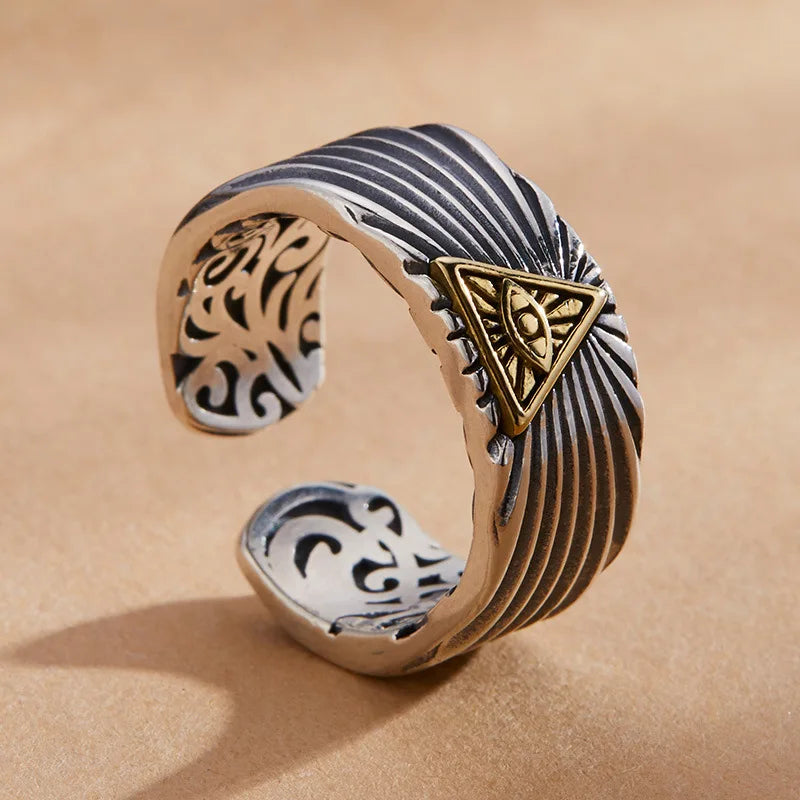 Retro Golden Eye of Providence Ring For Men Women Punk Gothic Adjustable Open Ring Unisex Alloy Jewelry Fashion Accessories Gift