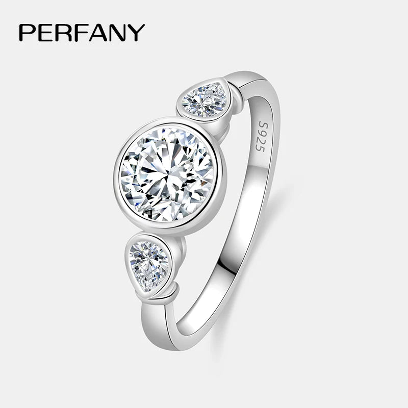 PERFANY Pear Round Cut All Moissanite Rings for Women S925 Pure Silver Bubble Laboratory Diamond Wedding Band Elegant Jewelry