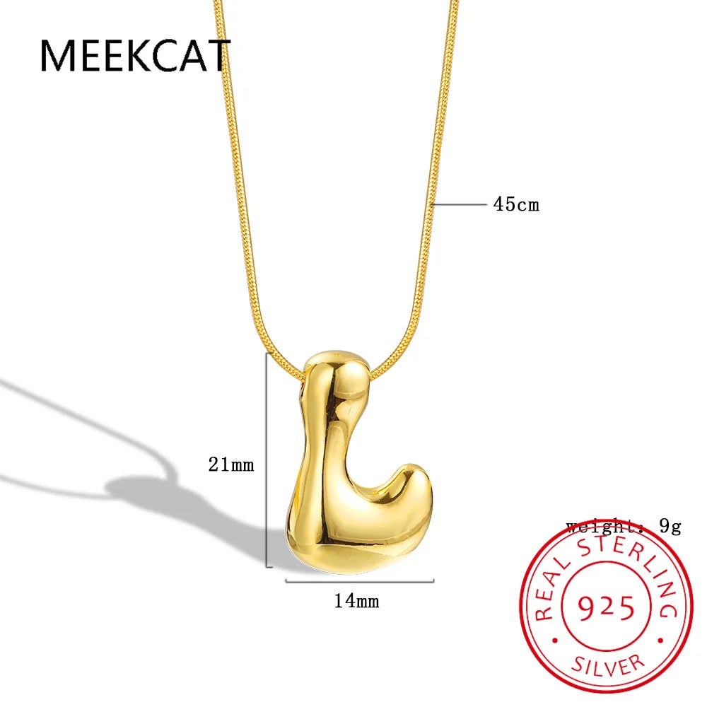 Collares 925 Sterling Silver Chunky Alphabet Balloon Bubble Initial Letter Pendant Necklace for Women Men Charm Necklaces