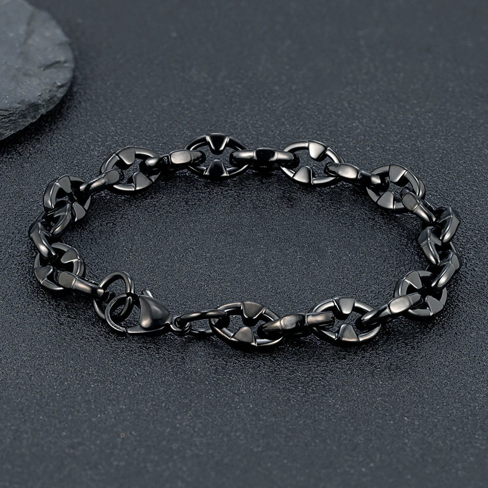 MKENDN Men‘s 8.5MM Width Locomotive Vintage Oxidized Black Thorns Chain Link Bracelet Punk Stainless Steel Biker Bracelets Gift