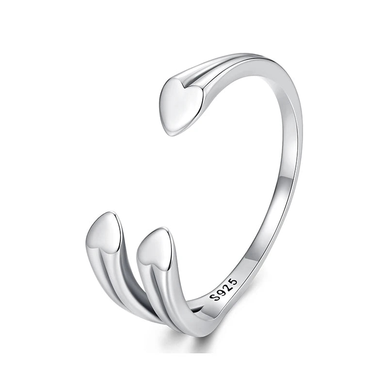 WOSTU 925 Sterling Silver Metal Three Heart Star Open Ring For Women Wedding Party Simple Ins Style Stackable Rings Girl Gift