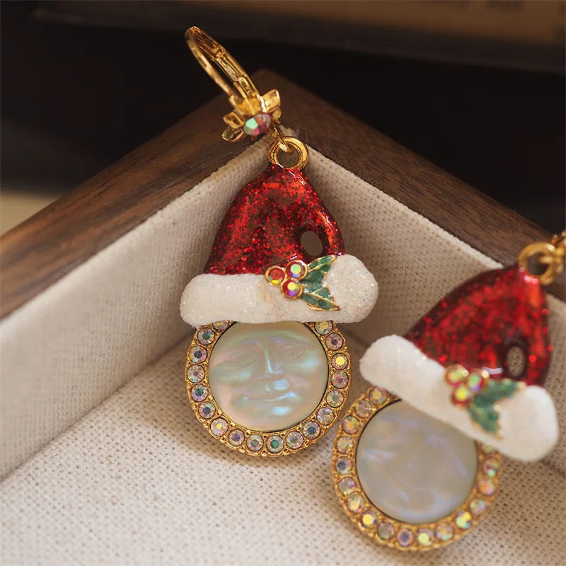 Boucles d'oreilles pendantes délicates en zircon et perles d'imitation flocon de neige pour femmes, boucles d'oreilles brillantes en strass et fleurs, cadeau idéal pour Noël.