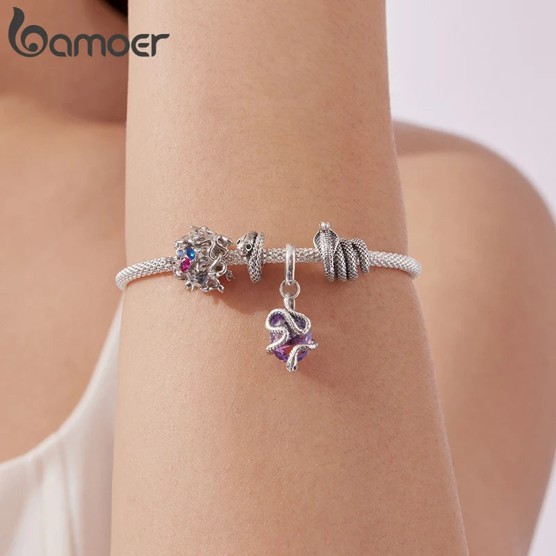 Bamoer 925 Sterling Silber Mystery Medusa Charm Transparenter Glas-Schlangenanhänger für Damenarmband-Accessoires DIY Punk Geschenk