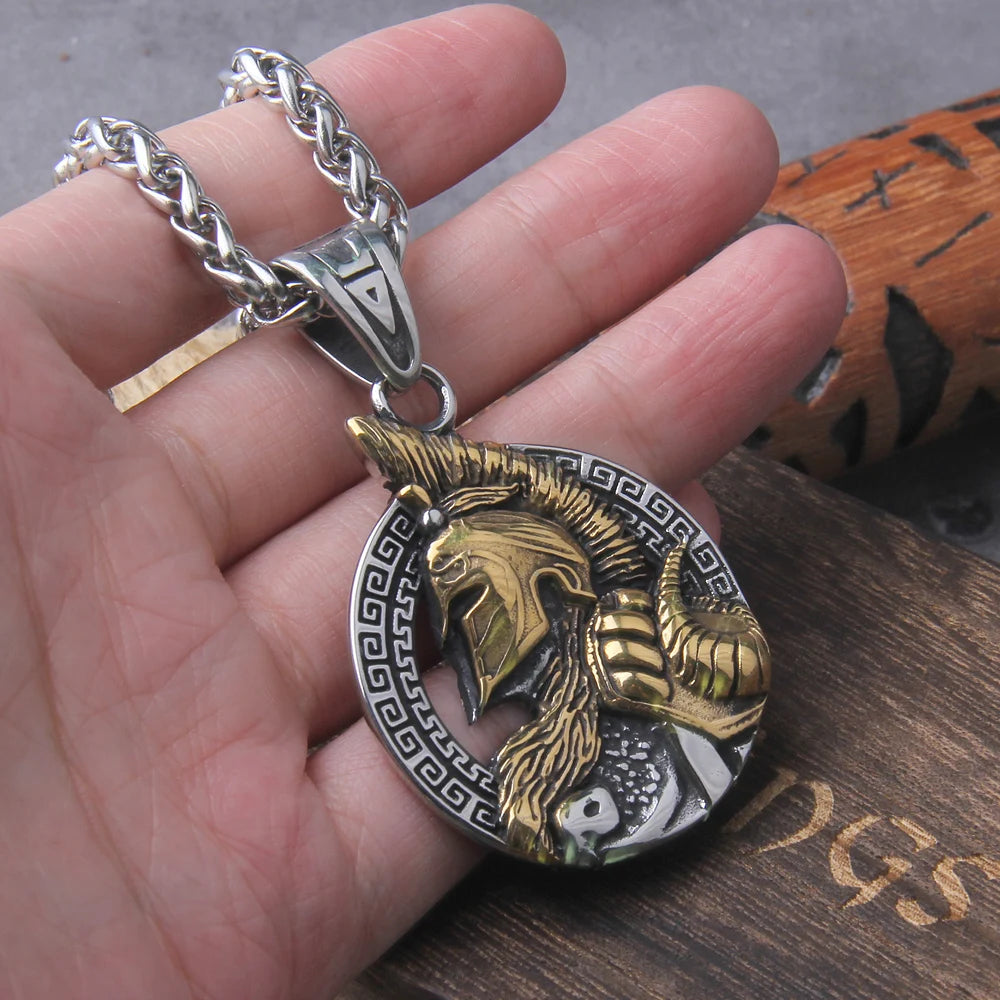 Spartan Helmet Pendant Necklace with wooden box