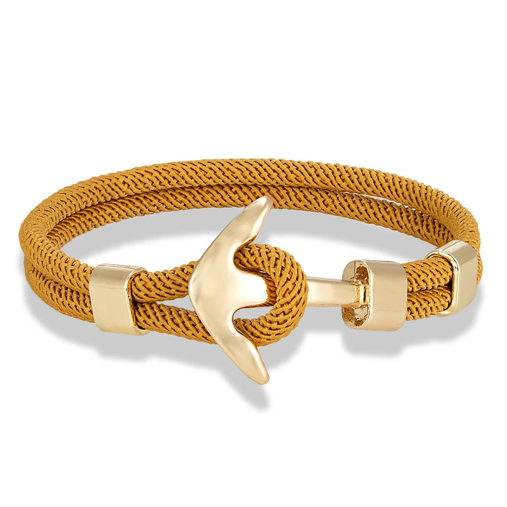 MKENDN Waterproof Anchor Bracelets Men Double Strand Nautical Survival Rope Bracelet For Women Gold Color Navy Sport Buckle