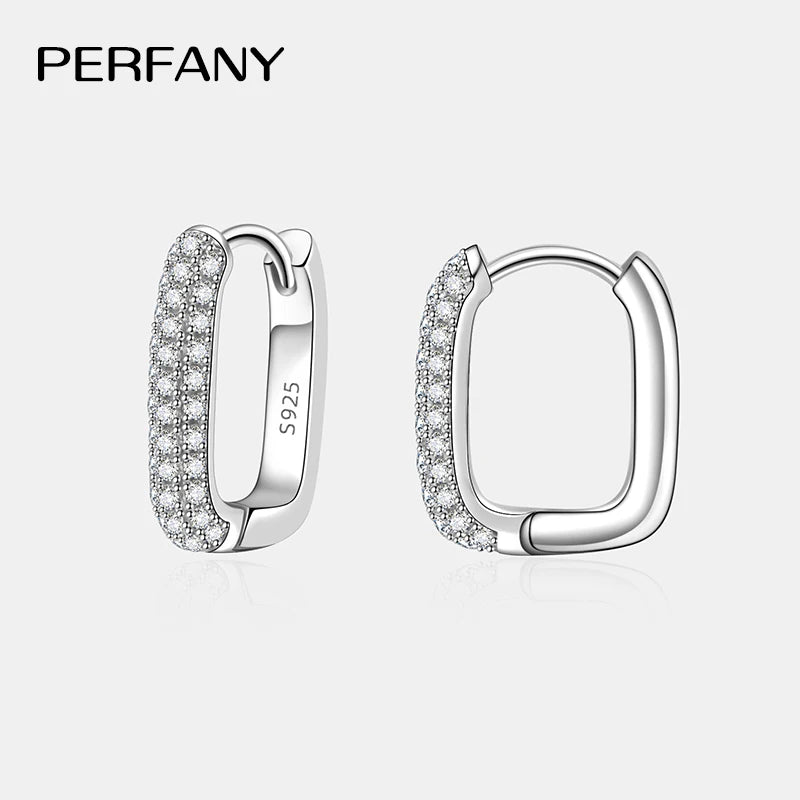 PERFANY 0.42CT All Moissanite Hoop Earrings Women's 100% Pure Silver Laboratory Diamond Square Earrings Fashion Wedding Jewelry