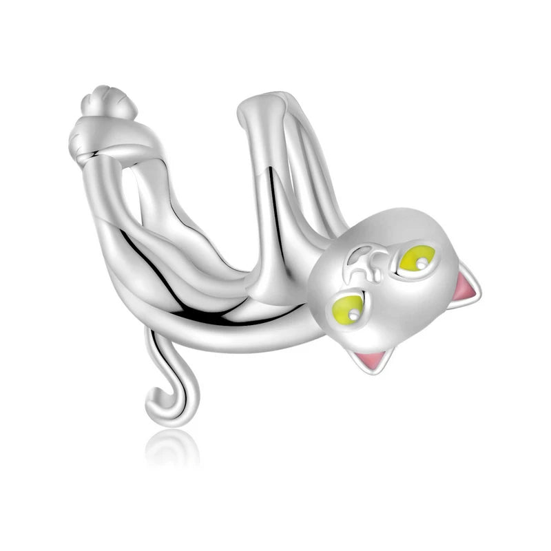 WOSTU 100% 925 Sterling Silver Cute Kitty Black Cat Charms Animal Bead for Women Fit Original DIY Bracelet Necklace Jewelry Gift