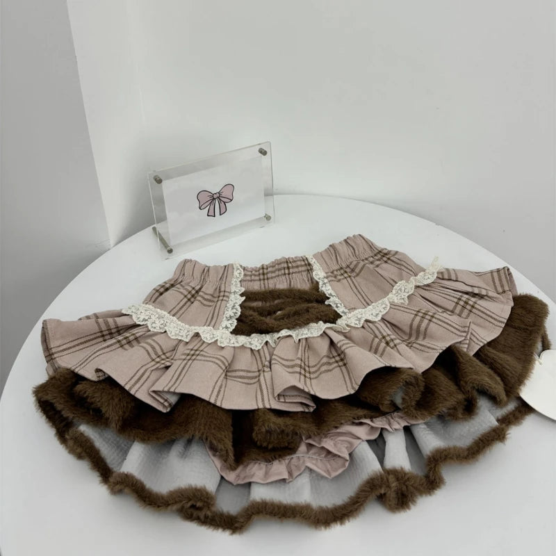 Vintage Sweet Lolita 2 Piece Sets Women Japanese Off Shoulder Bow Blouse Tops Plaid Cake Mini Skirt Suit Girls Cute Y2k Outfits