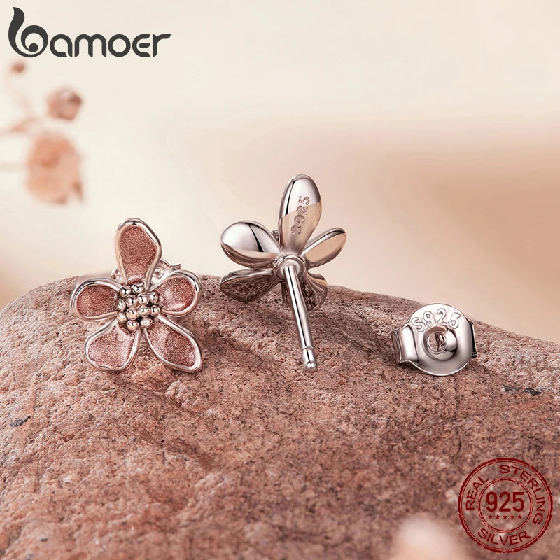 BAMOER 925 Sterling Silver Autumn Flowers Stud Earrings with Zircon Buds Blooming Statement Earrings for Women Teens Decor Gift