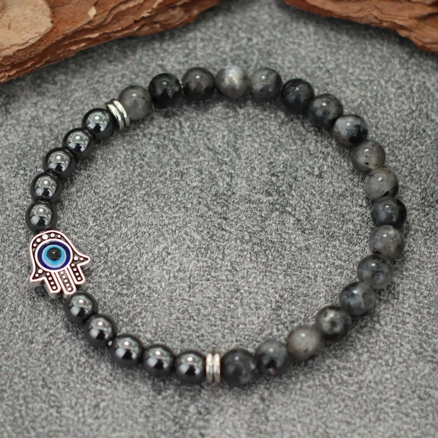 Turkey Evil Eyes Bracelet Men Handmade Fatima Hand Braslet Natural Hematite Stone Healing Braclet Pulseria Homme Lava Brazalete