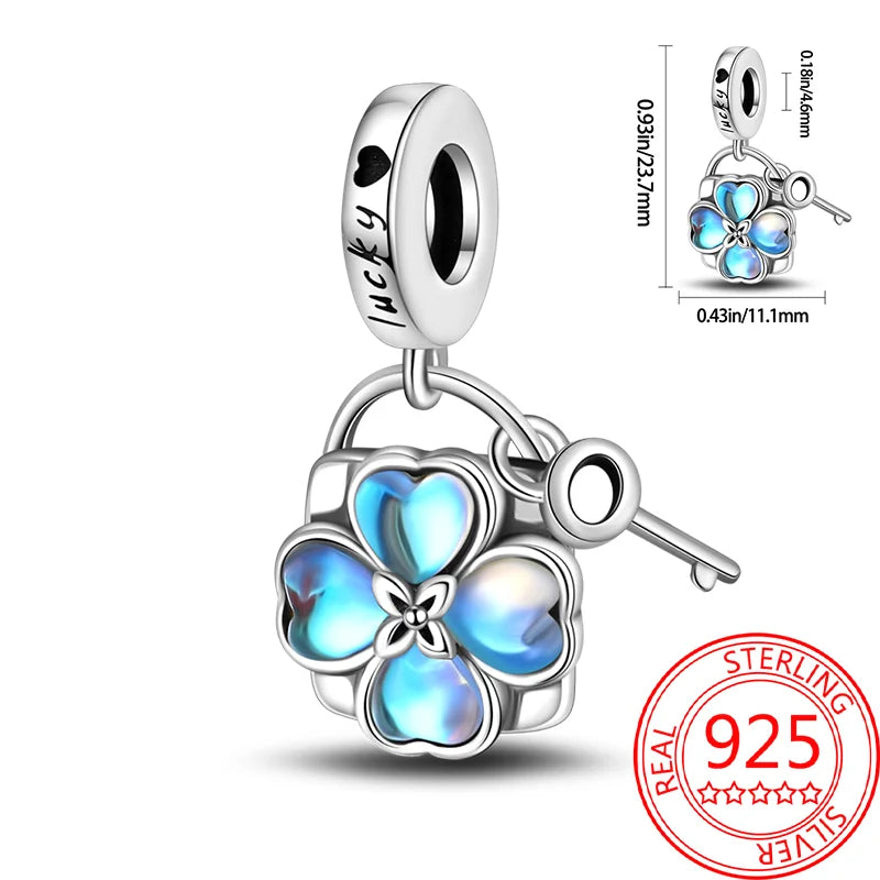 925 Sterling Silver Charm Green Monstera Leaves Charm Fit Bracelet Original Charm Bead for Women Jewelry DIY Making Fine Gift