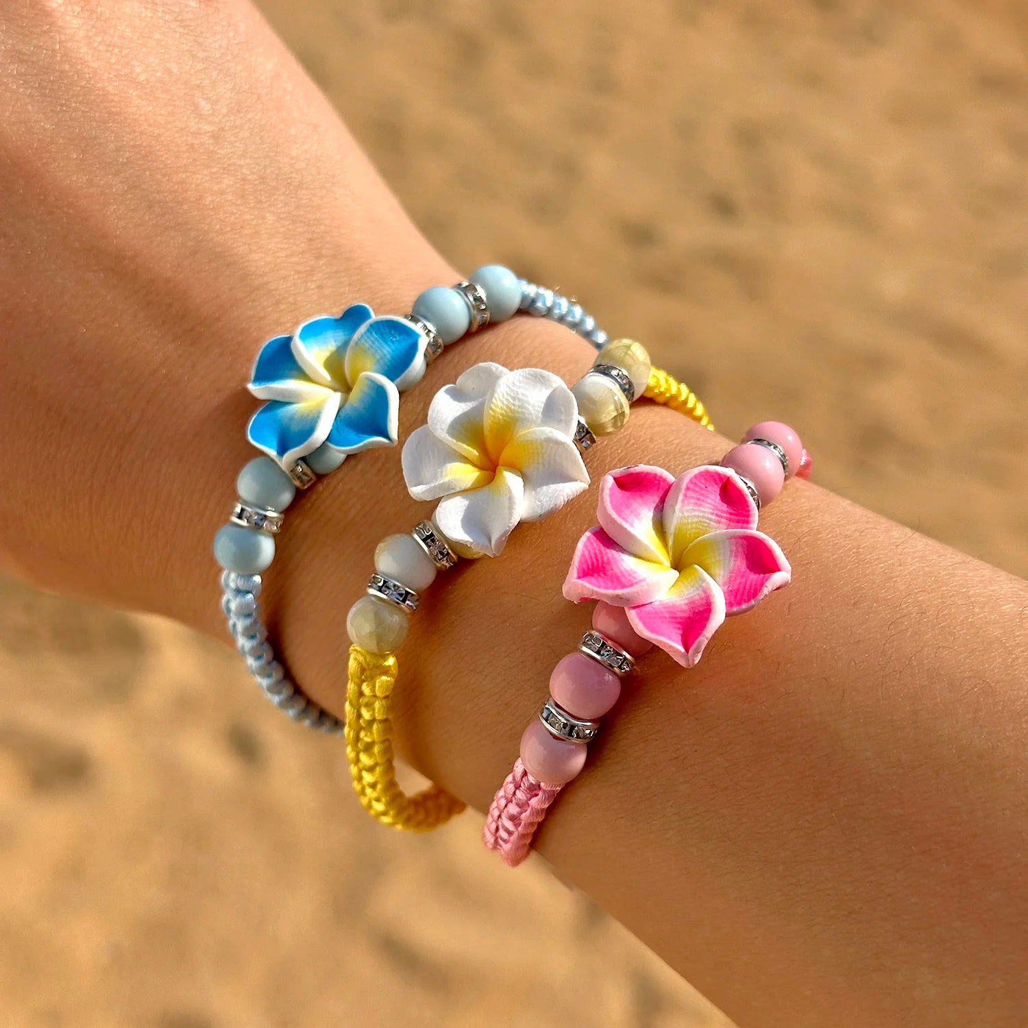 Bohemian Big Flower Charm Bracelets For Women Pink Red Blue Green Flowers Soft Clay Pottery Beaded Bangles Girls Party Jewelry