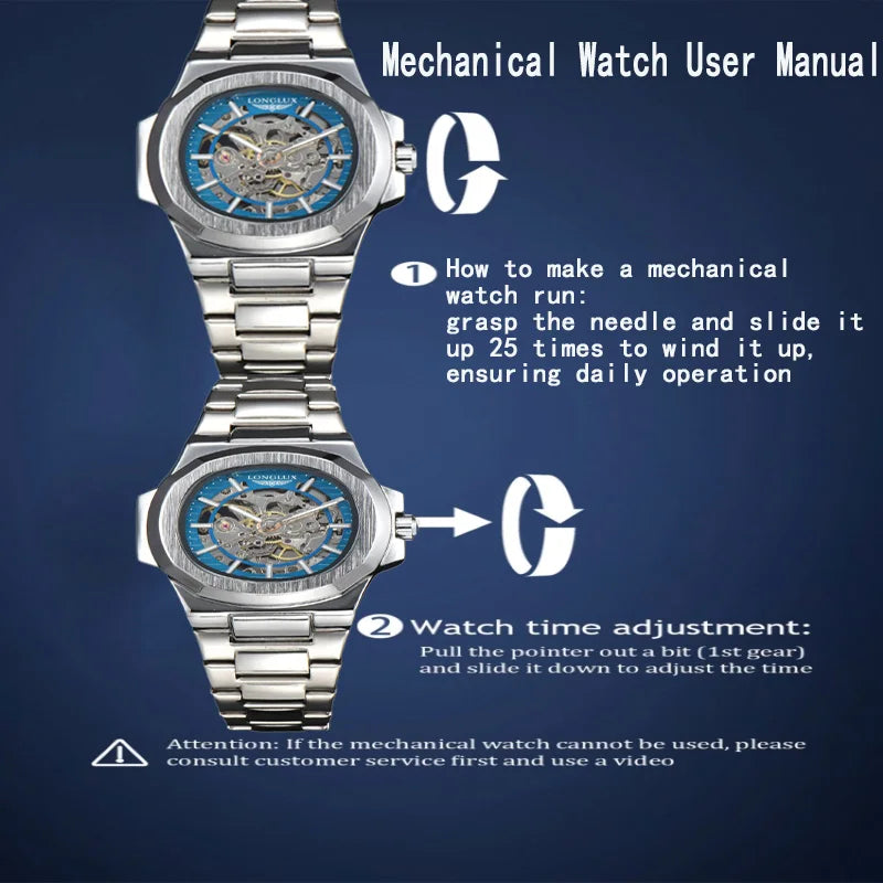 LONGLUX Men automatic mechanical watch luxury watches waterproof skeleton business cheap wholesale stainless steel gift watch - Madeinsea©