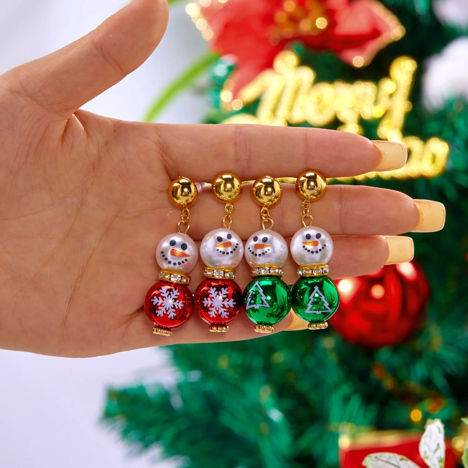 Fashion Christmas Snowman Snowflake Earrings for Women Shiny Crystal Zircon Santa Claus Dangle Earring Girls Party Jewelry Gifts