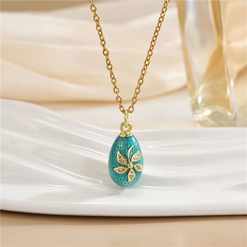 Fashion Easter Egg Enamel Zircon Pendant Necklace Stainless Steel Chains Geometric Choker Jewelry Gifts For Women Girls