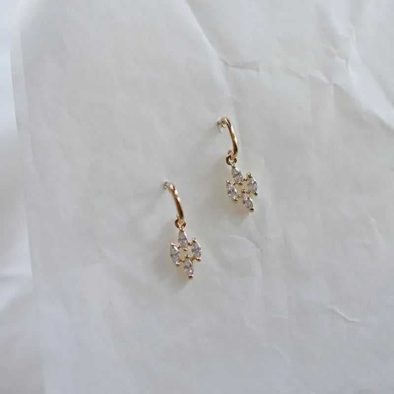 925 Sterling Silber vergoldet 14 Karat Gold Japanische Vintage Diamant Zirkon Anhänger Ohrringe für Frauen Exquisiter Alltagsschmuck