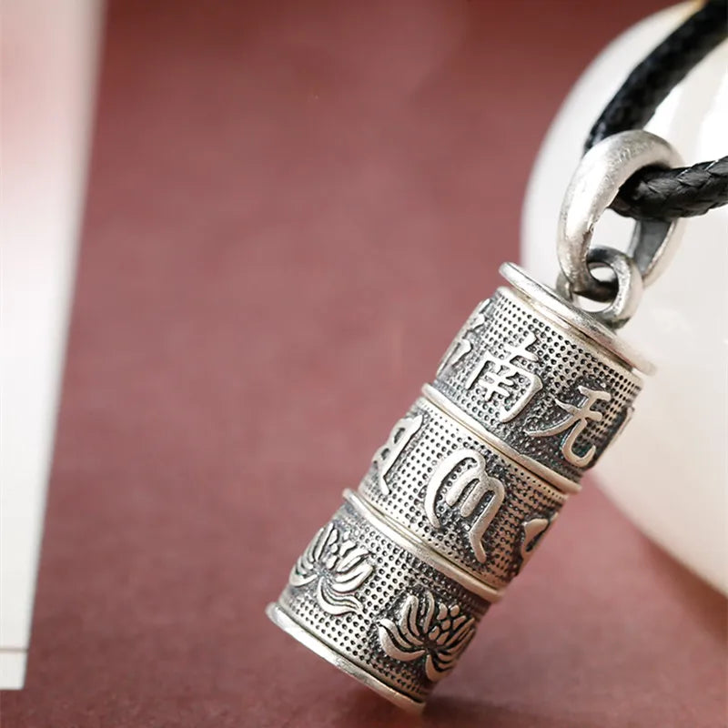Shurangama Mantra Pendant Male Gawu Box Necklace Silver 925 Chain Women Retro Lotus Sutra Namo Amitabha Necklace For Men Jewelry
