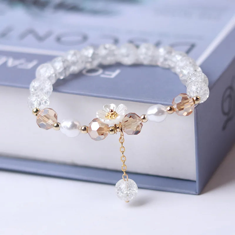 Korean New Luxury Crystal Flower Cubic Zirconia Pendant Bracelet Women Round Butterfly Shiny Rhinestone Bangle Jewelry