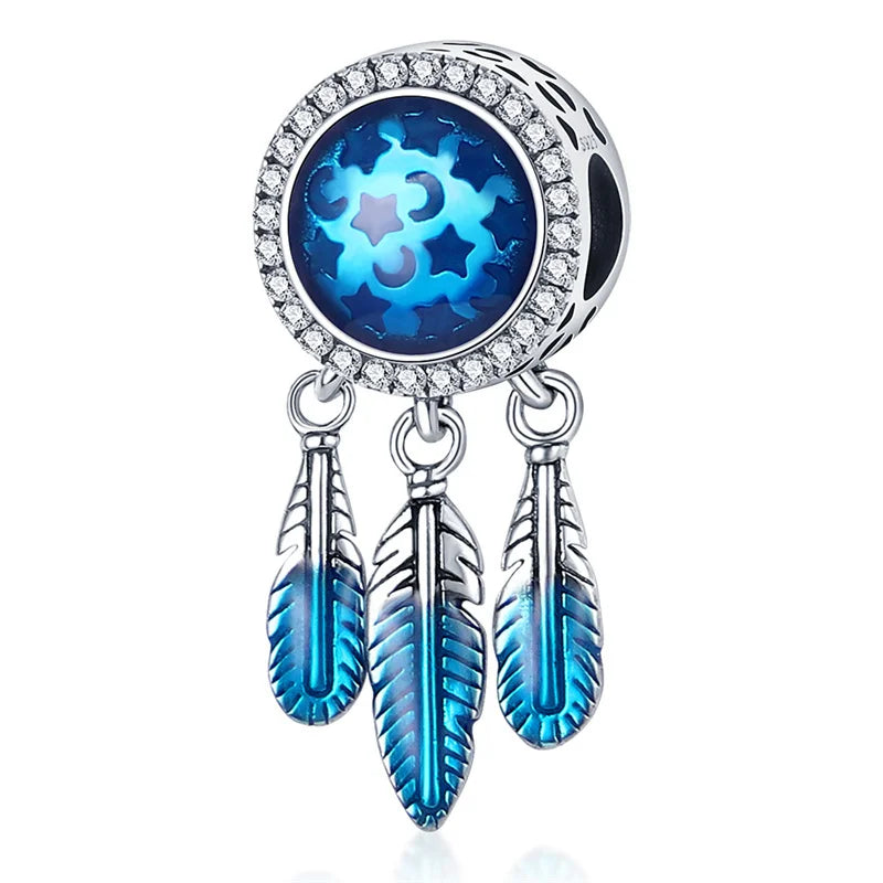 Dreamcatcher Series - Original Genuine 925 Sterling Silver Zircon Moon Sun Charm Beads Suitable 3mm Bracelet DIY Making Pendant