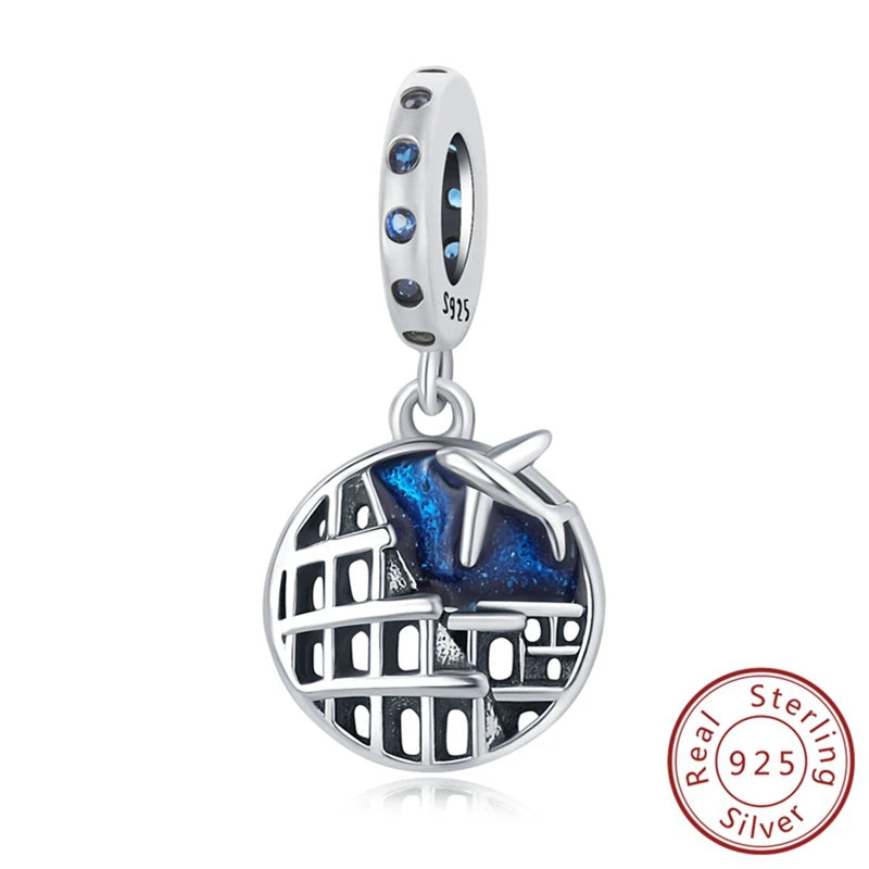 Original Charms Pendant Real S925 Sterling Silver Travel Luggage Airplane Charms Beads for Women Fine Jewelry Gift Making