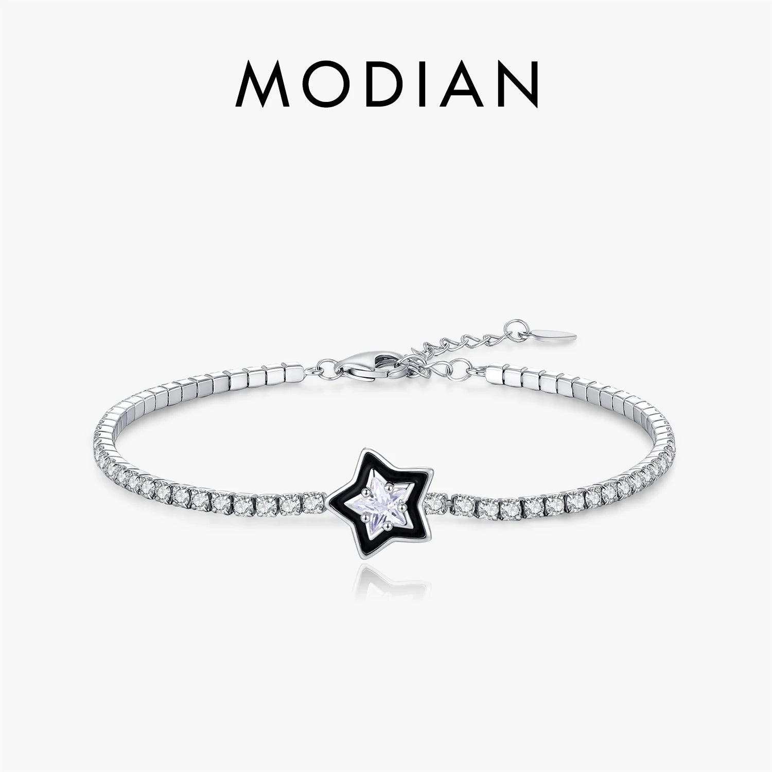 MODIAN 925 Sterling Silver Shinning Stars Zirconia Black Enamel Tennis Bracelets For Women Vacation Fine Jewelry