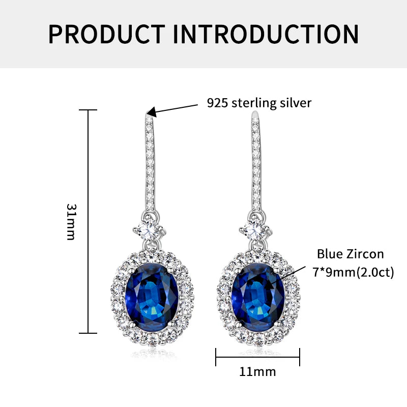 OXTAO Oval Cut 7x9mm 2.0ct Created Blue Gemstone Temperament Hook Earrings for Women Real 925 Silver Fine Wedding Jewelry Gift