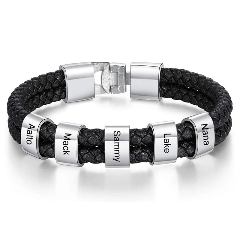 Personalized Bracelets for Men Custom Men's Name Bracelets Braid Leather Bracelet with 1-5 Names Engraved Personalized Gift for