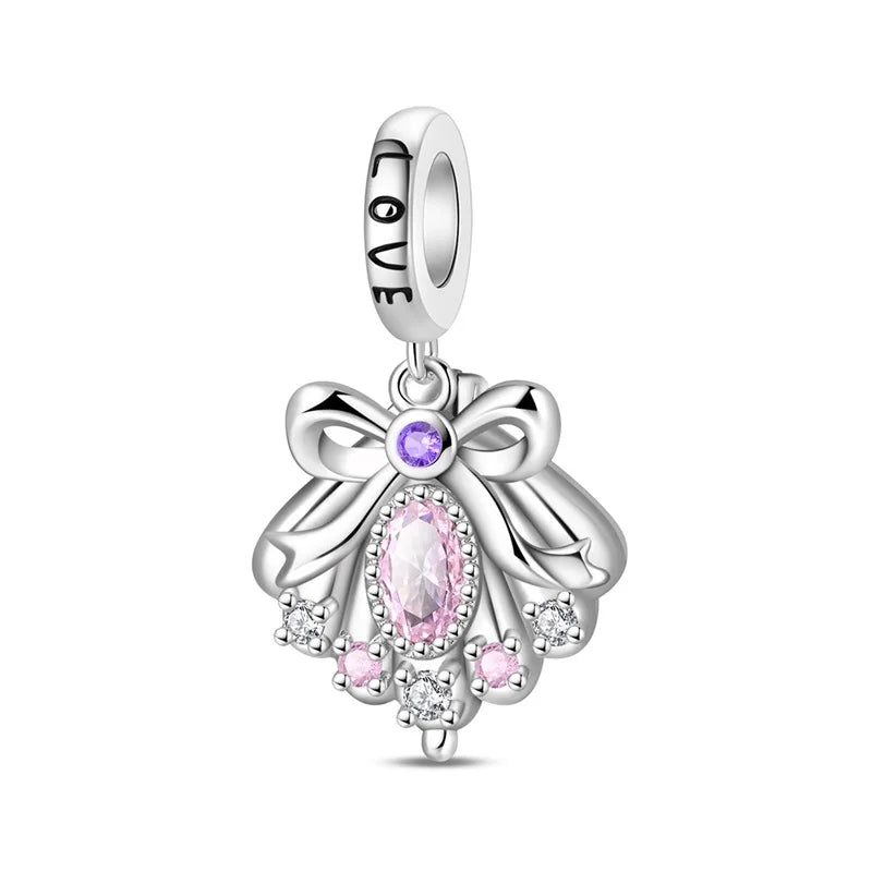 925 Silver Plated Magic Mirror Perfume Princess Angel Trunk Pink Charms Beads Fit Pandach 925 Original Bracelet Fine DIY Jewelry