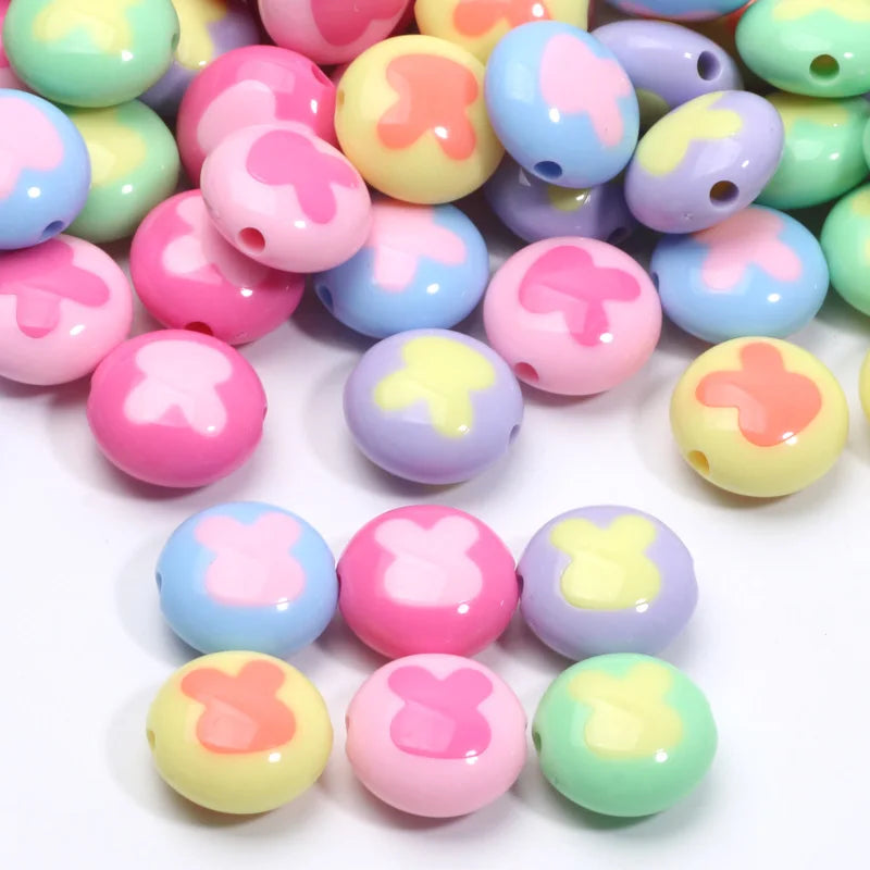 20pcs 18mm Acrylic Flat Round Beads Rabbit Pattern Loose Spacer Beads For Jewelry Making Bracelet Necklace Diy Craft Handmade