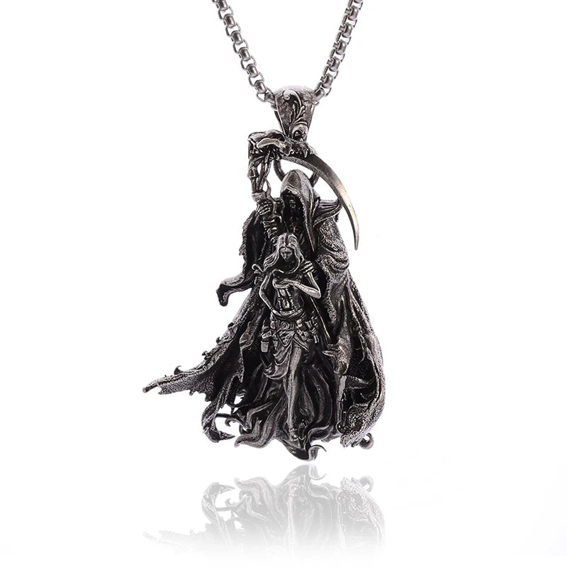 Hell Death Scythe Necklace Pendant Gothic Mysterious Devil Necklace Men's Personality Punk Retro Halloween Trend Jewelry