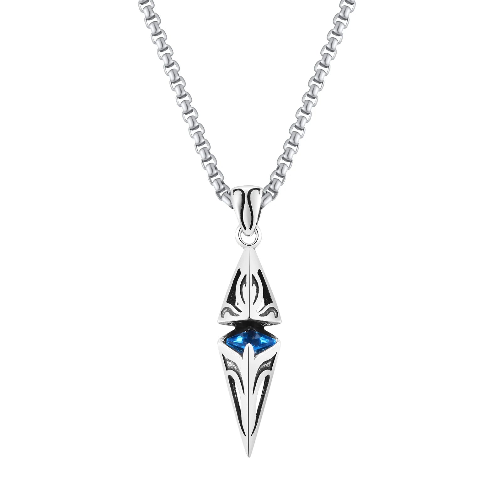 Colliers élégants Vnox en pierre bleue pour hommes, pendentif géométrique cubique en acier inoxydable, bijoux de cou, cadeaux d'anniversaire pour lui