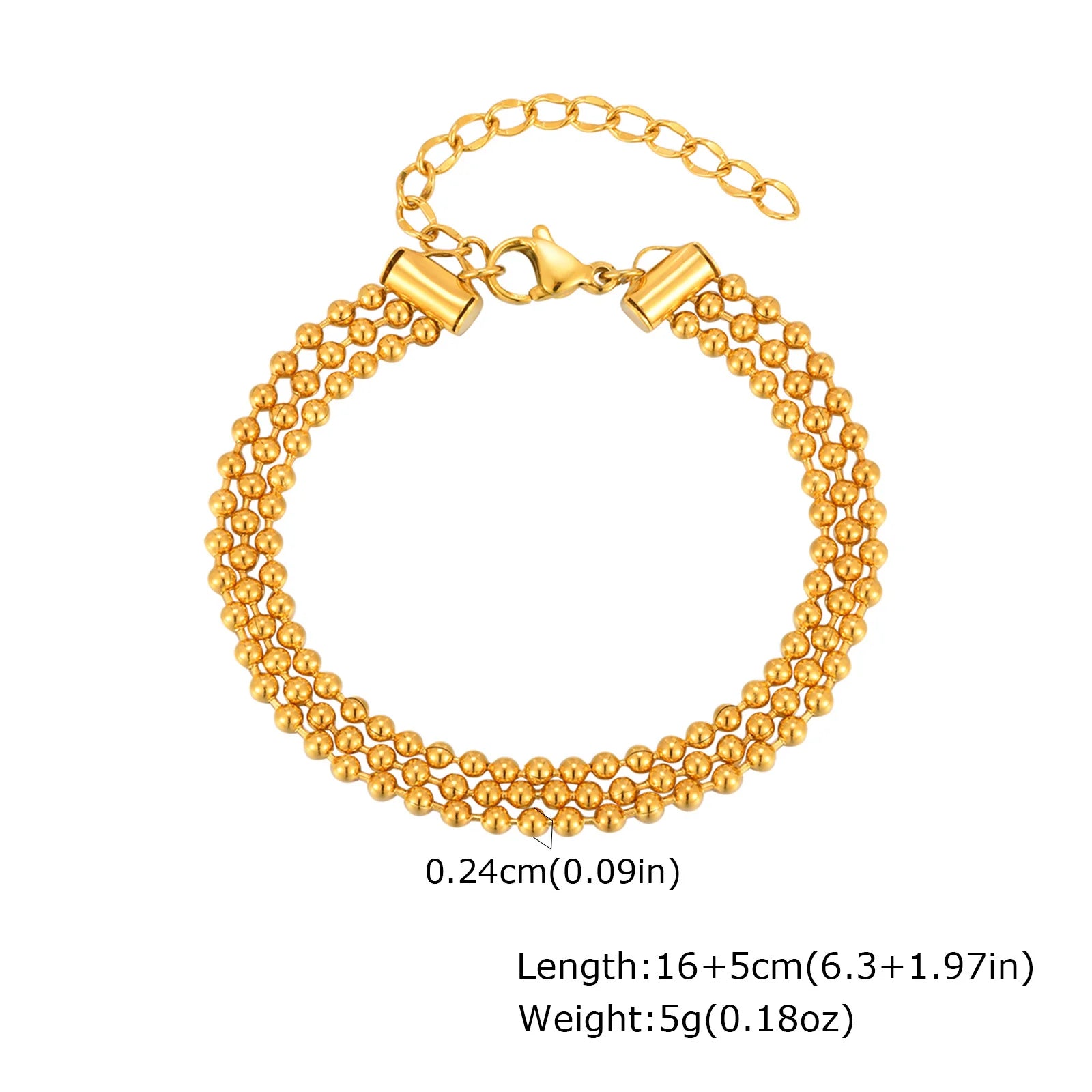 Vnox Multi Layer Beaded  Bracelet For Women,Stainless Steel Waterproof Jewelry,Fashion Gold Plated Adjustable Chain Bracelet