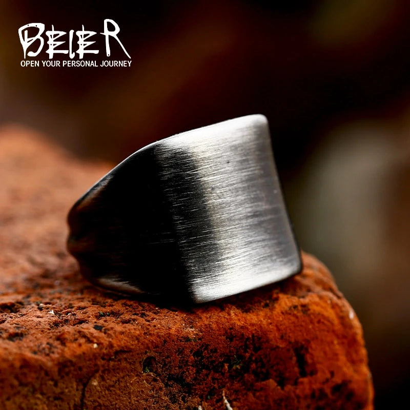 BEIER New Trendy 316L Stainless Steel Rectangular Shape Ring Brushed Style Geometric Jewelry For Men Gift