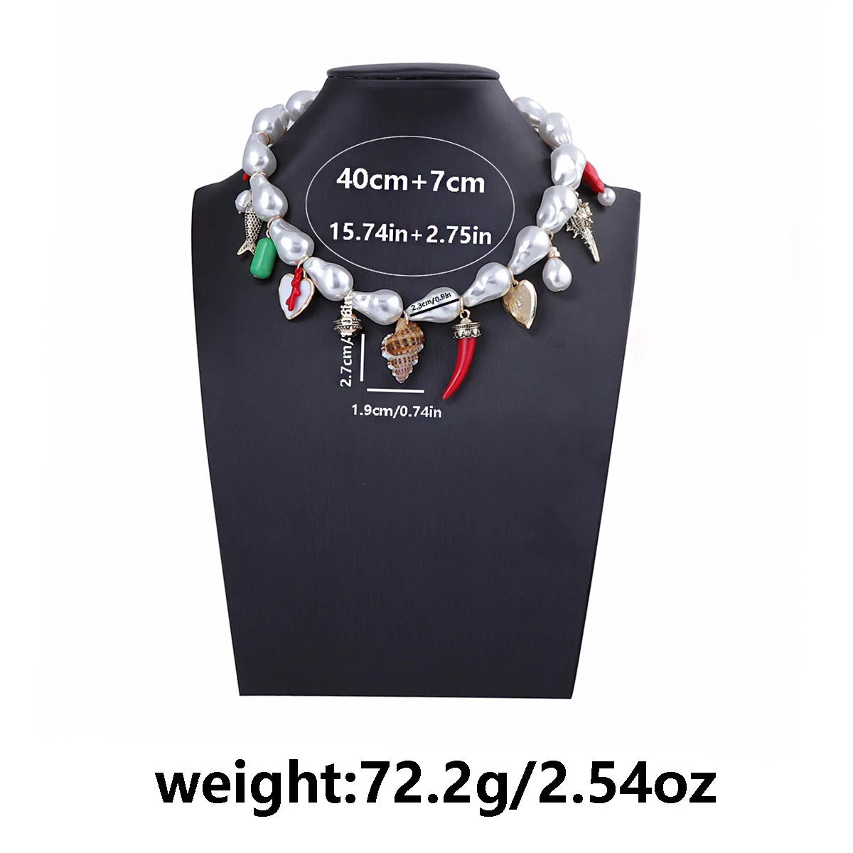 ZAA Fashion Baroque Imitation Pearl Heart Small Fish Conch Pendant Necklace