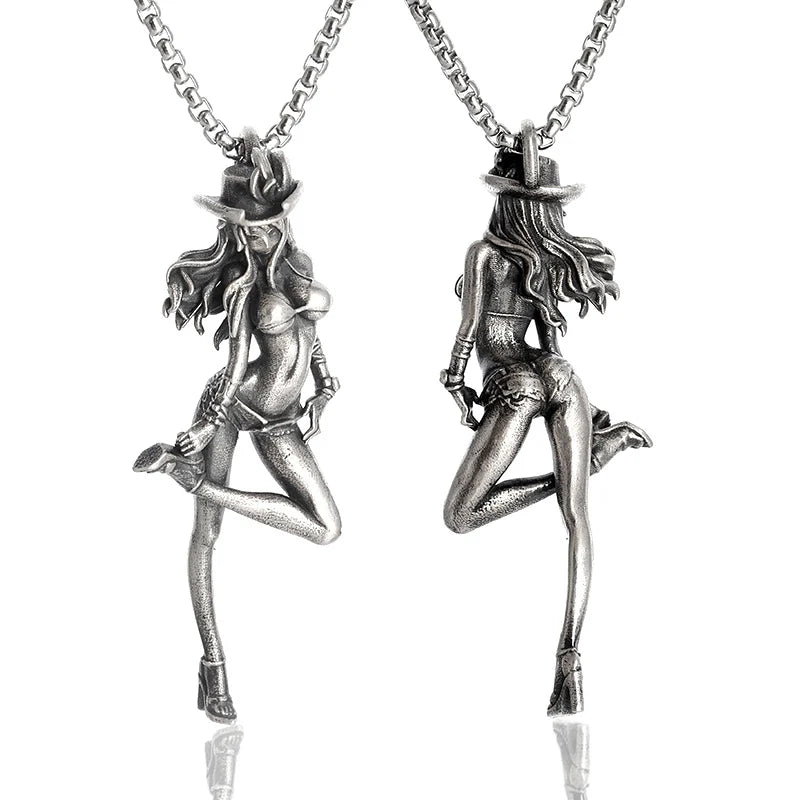 Silver-Plated Anime Mecha Beautiful Girl Girl Pendant Necklace Men and Women Hip-Hop Rock Punk Trendy Jewelry Gift - Madeinsea©