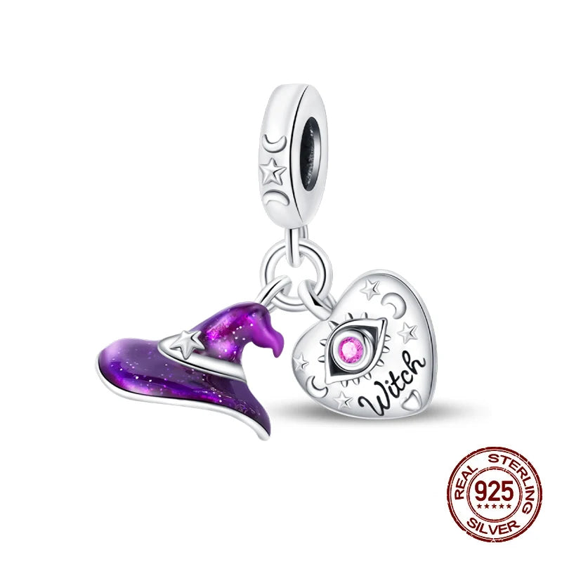 New 925 Sterling Silver Luminous Halloween Skull Witch Pumpkin Candy Charms Beads Fit 3mm Original Bracelets Party Jewelry