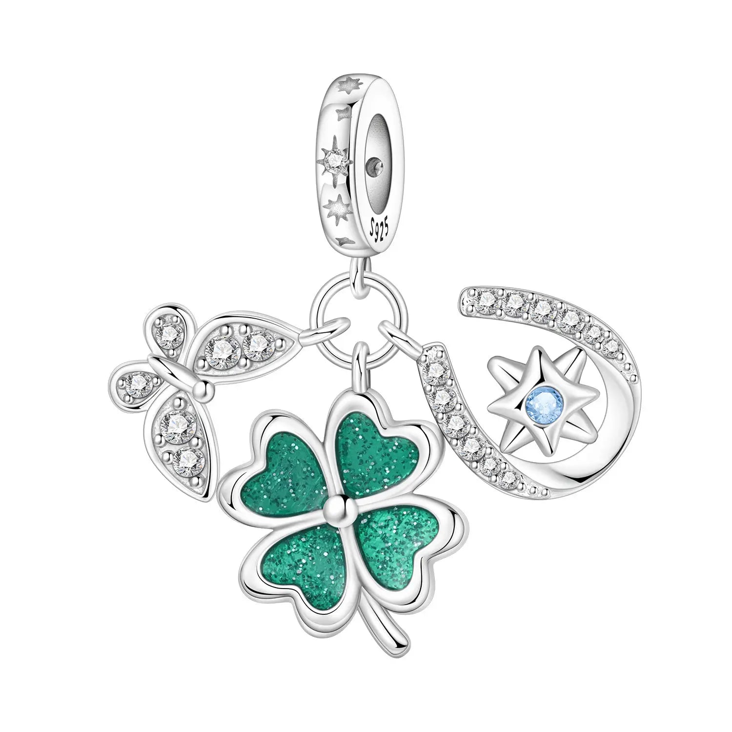 PANPOKI 925 Sterling Silver Sparkling Wings Lucky Symbol Pendants Bracelet Charms Fit Women Jewelry Party Beads DIY Trendy Gift