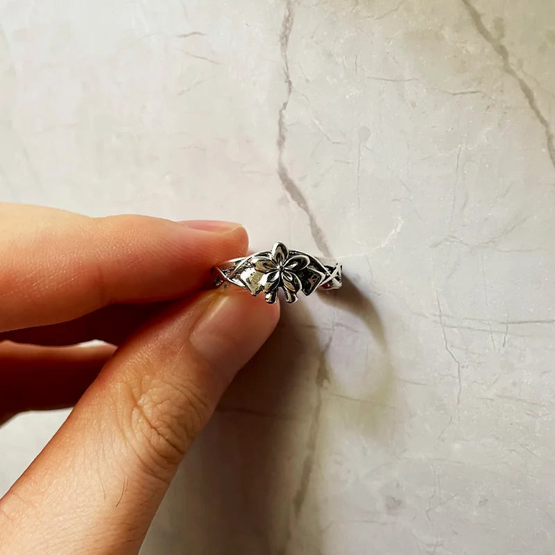 Retro Dark Sakura Matou Flower Ring For Women Punk Gothic Open Ring Design Jewelry Fate Stay Night Accessories Anime Lovers Gift - Madeinsea©