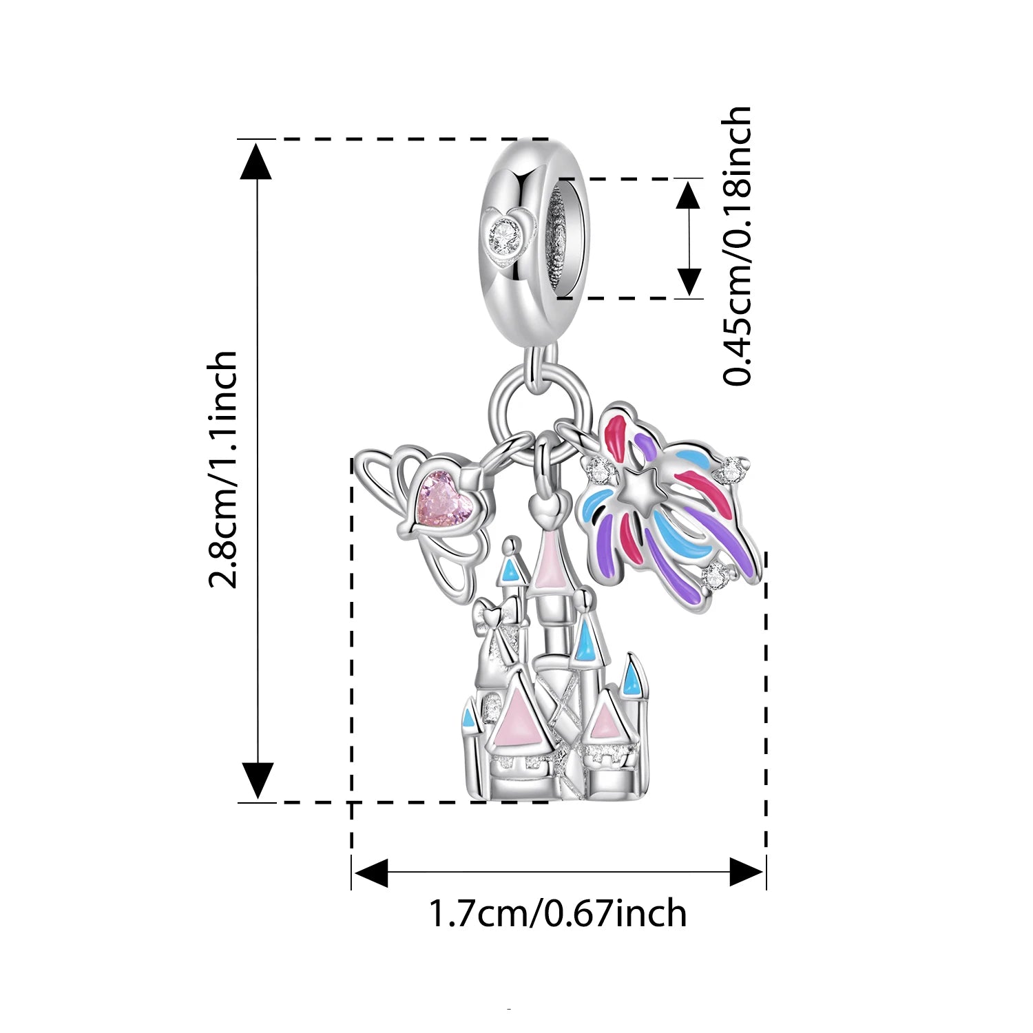 BISAER 925 Sterling Silver Pink FireworkAs Castle Pendant Game Consoles Suitable Charm Bead Fit Women DIY Bracelet Fine Jewelry