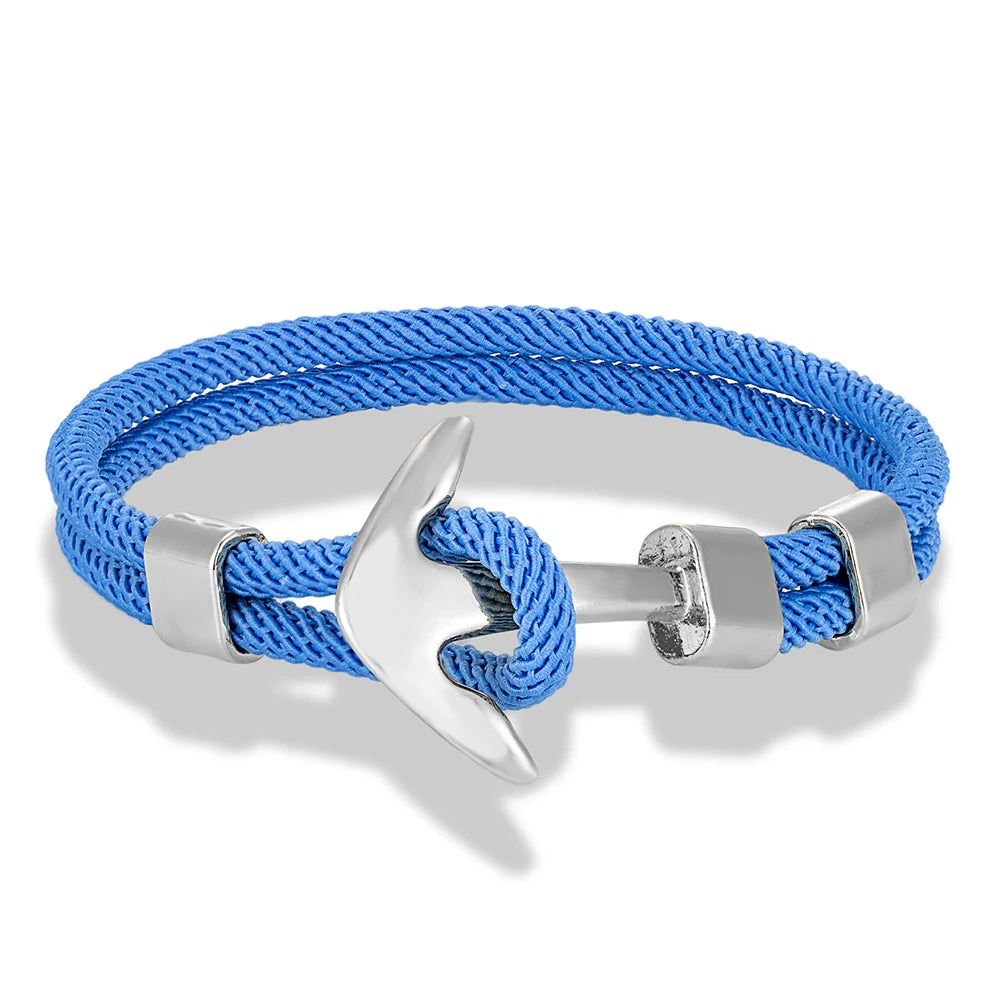 MKENDN Anker-Armbänder für Herren, doppelsträngig, nautisches Surfer-Armband, wasserdicht, Seil, silberfarben, Bootsschnalle