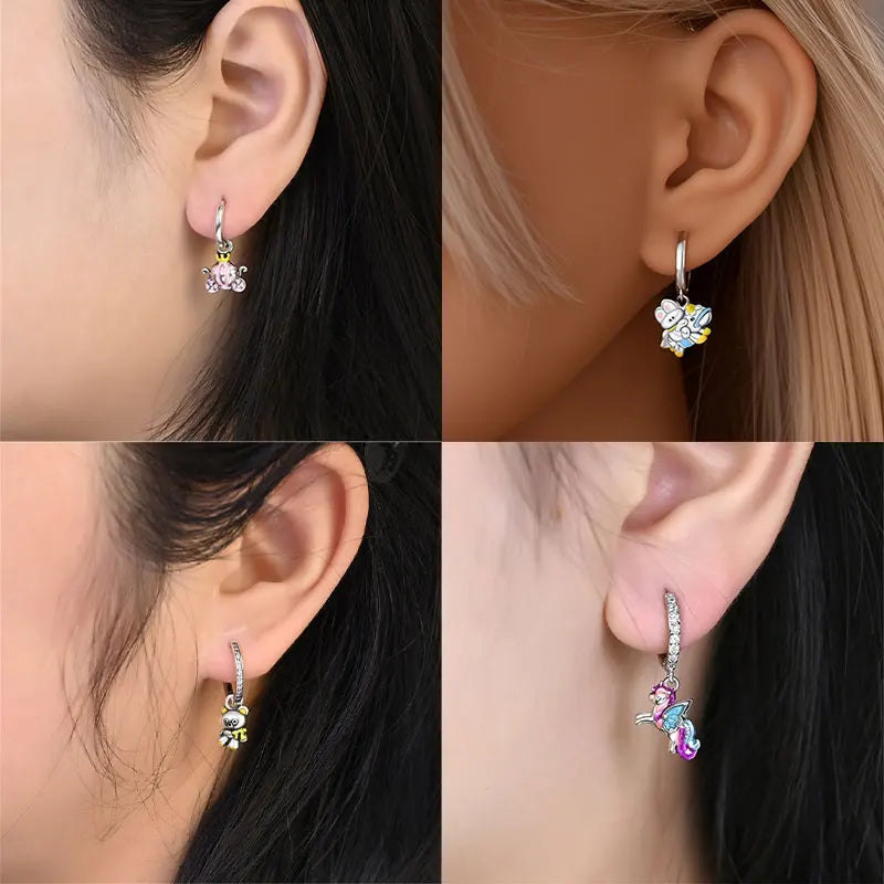 Hot Sale Bee Earrings For Girl Lovely Yellow Black Dancing Bee Happy S925 Hoop Earrings Birthday Gift Silver Jewelry