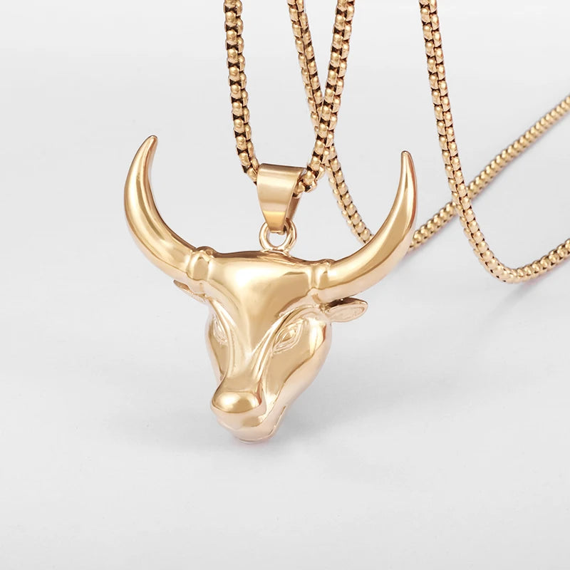 Retro Punk Nordic Bull Head Pendant Necklace for Men Classic Animal Personality Jewelry