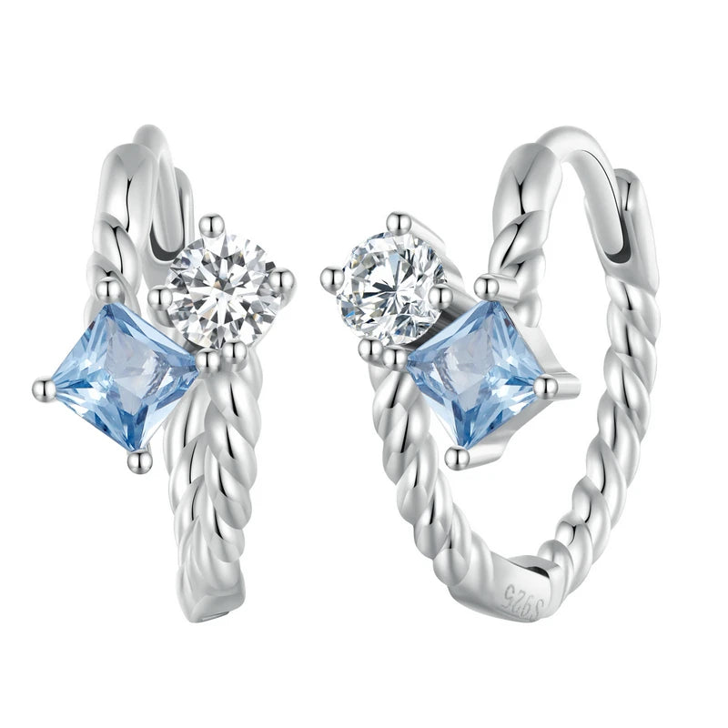 Bamoer 100% 925 Sterling Silver Original Blue Green Zircon Earrings Main Stone for Women Anniversary Wedding Fine Jewelry Gift