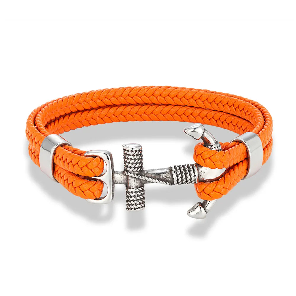 MKENDN Navy Style Men Vintage Anchor Bracelet Handmade Woven Multilayer Leather Bracelets Women Cuff Wrap Rope Wristband Gift