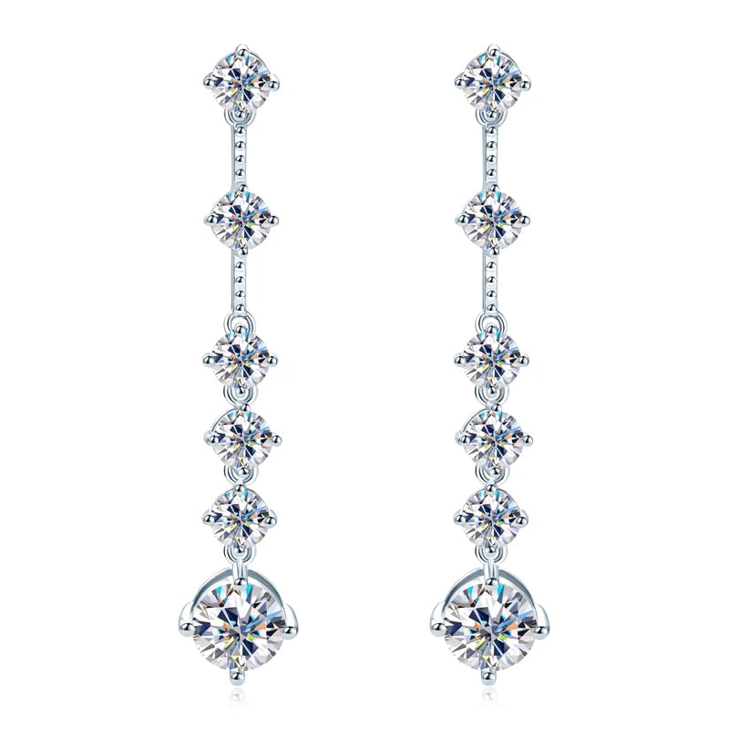 OXTAO Full Moissanite Long Tassels Earring for Women Real 925 Silver Dangling Earrings Wedding Jewelry Pendant GRA Certified