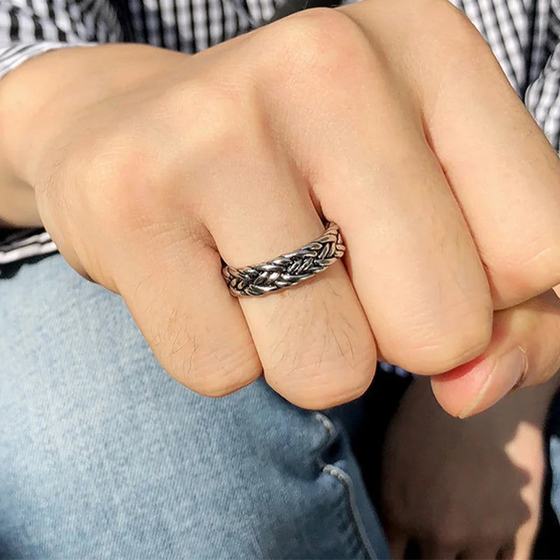 Retro Hemp Twine Rope Ring For Men Punk Gothic Rock Hiphop Open Ring Unisex Accessories Handmade Designer Jewelry Gift For Lover